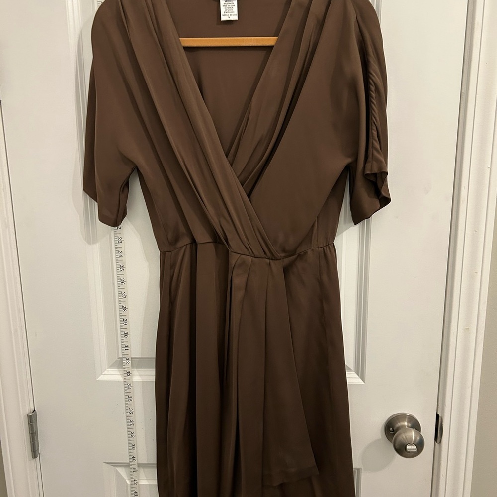 Diane Von Furstenberg Brown Puff Sleeve Wrap Midi Dress